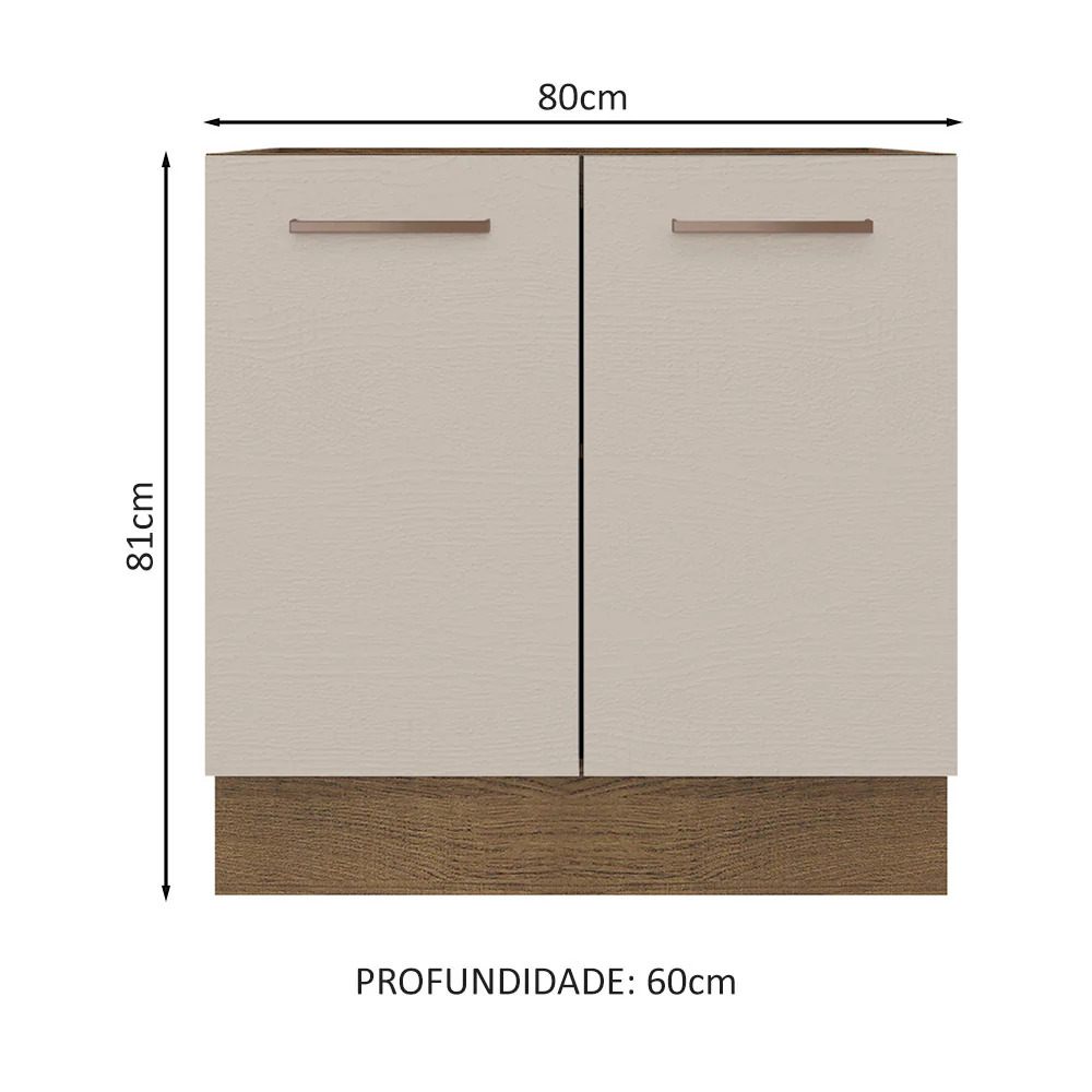 Balcão de Cozinha 80 x 60 cm 2 Portas (Sem Tampo) Rustic/Crema Agata Madesa - Image 2