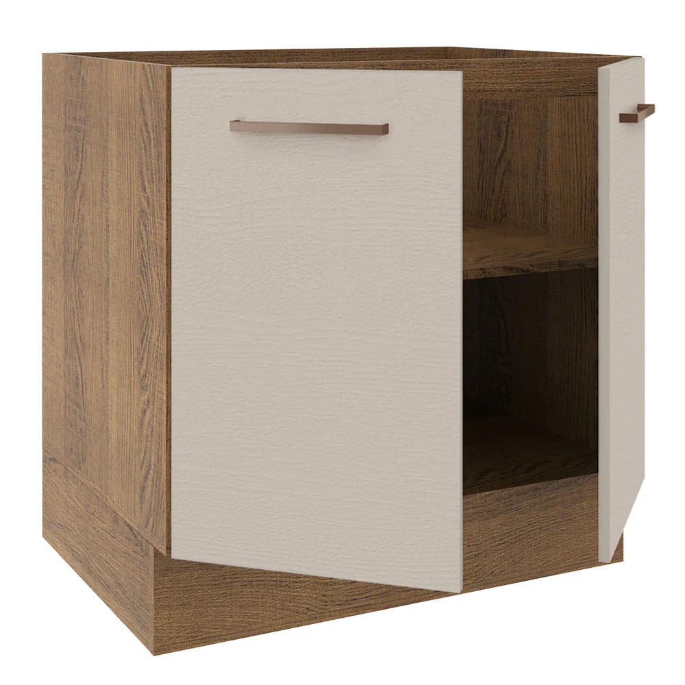 Balcão de Cozinha 80 x 60 cm 2 Portas (Sem Tampo) Rustic/Crema Agata Madesa - Image 4