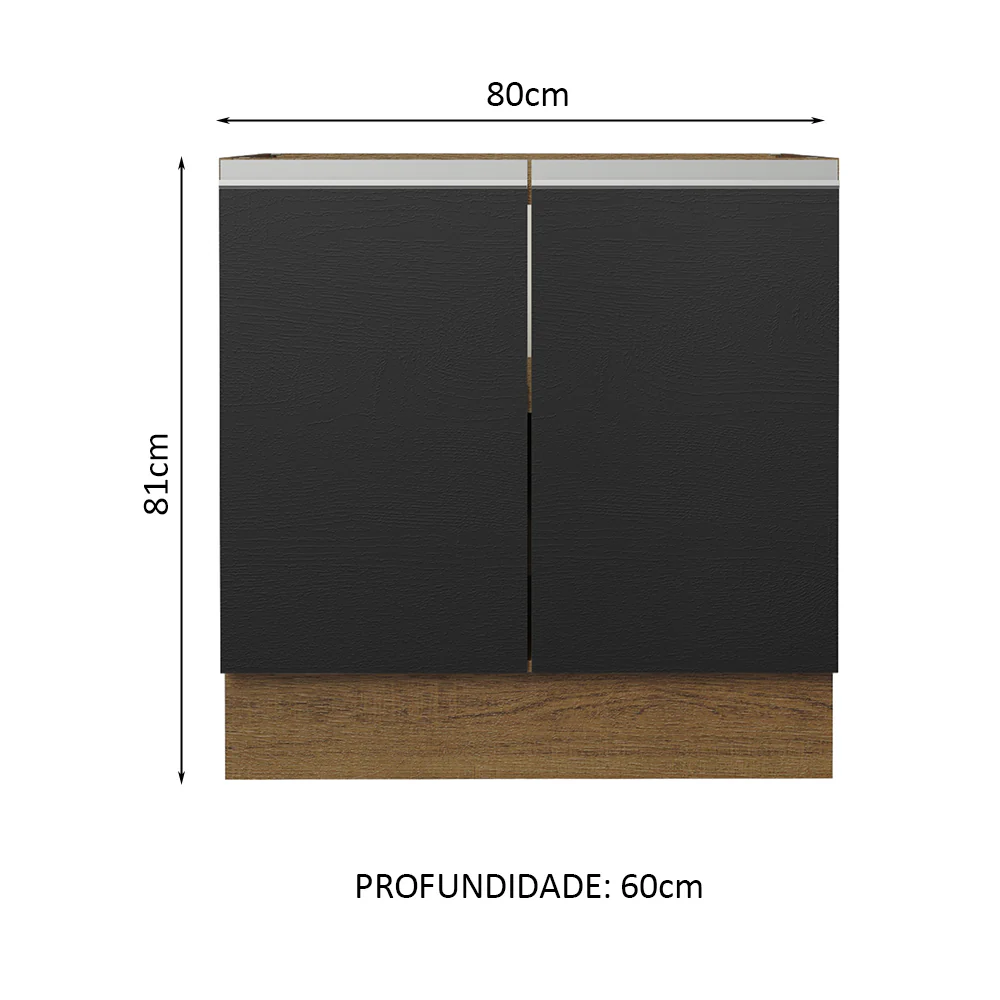 Balcão Cozinha 80 x 60 cm 2 Portas (Sem Tampo) Rustic/Preto Glamy Madesa - Image 2