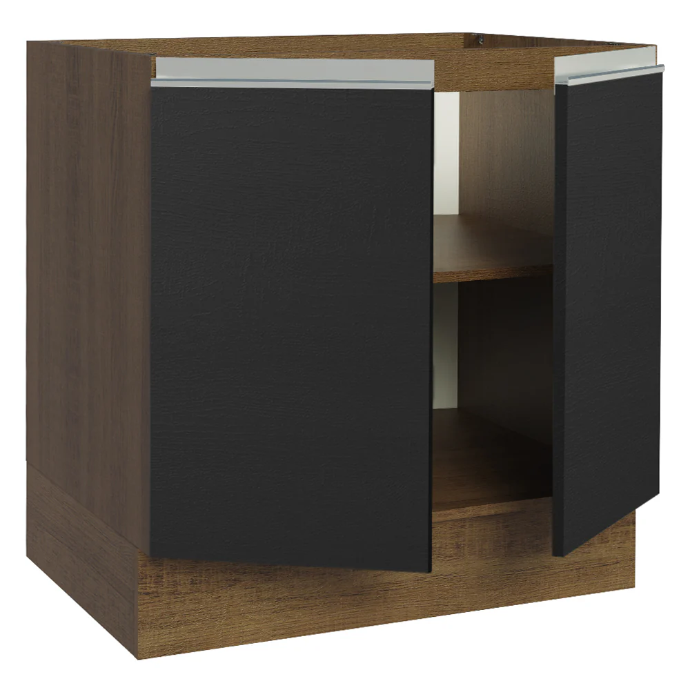 Balcão Cozinha 80 x 60 cm 2 Portas (Sem Tampo) Rustic/Preto Glamy Madesa - Image 6