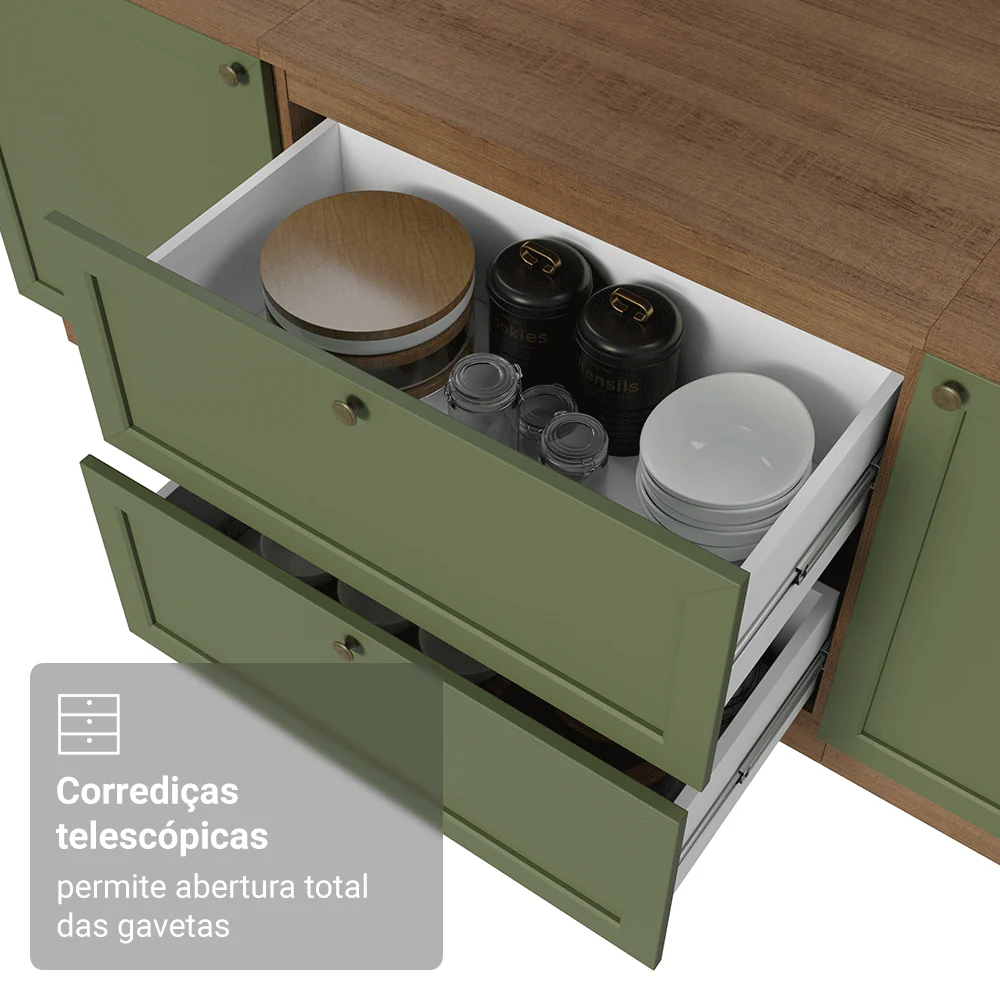 Balcão de Cozinha 80 x 60 cm 2 Gavetas (Com Tampo) Rustic/Verde Vik Madesa - Image 6