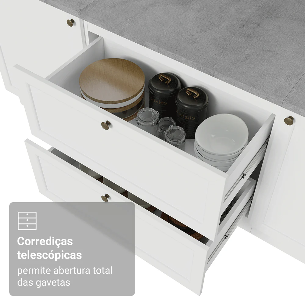Balcão de Cozinha 80 x 60 cm 2 Gavetas (Sem Tampo) Branco Vik Madesa - Image 6