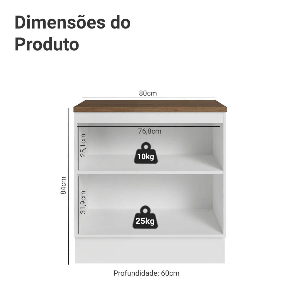 Balcão de Cozinha 80 x 60 cm 2 Portas (Com Tampo) Branco/Rustic Vik Madesa - Image 2