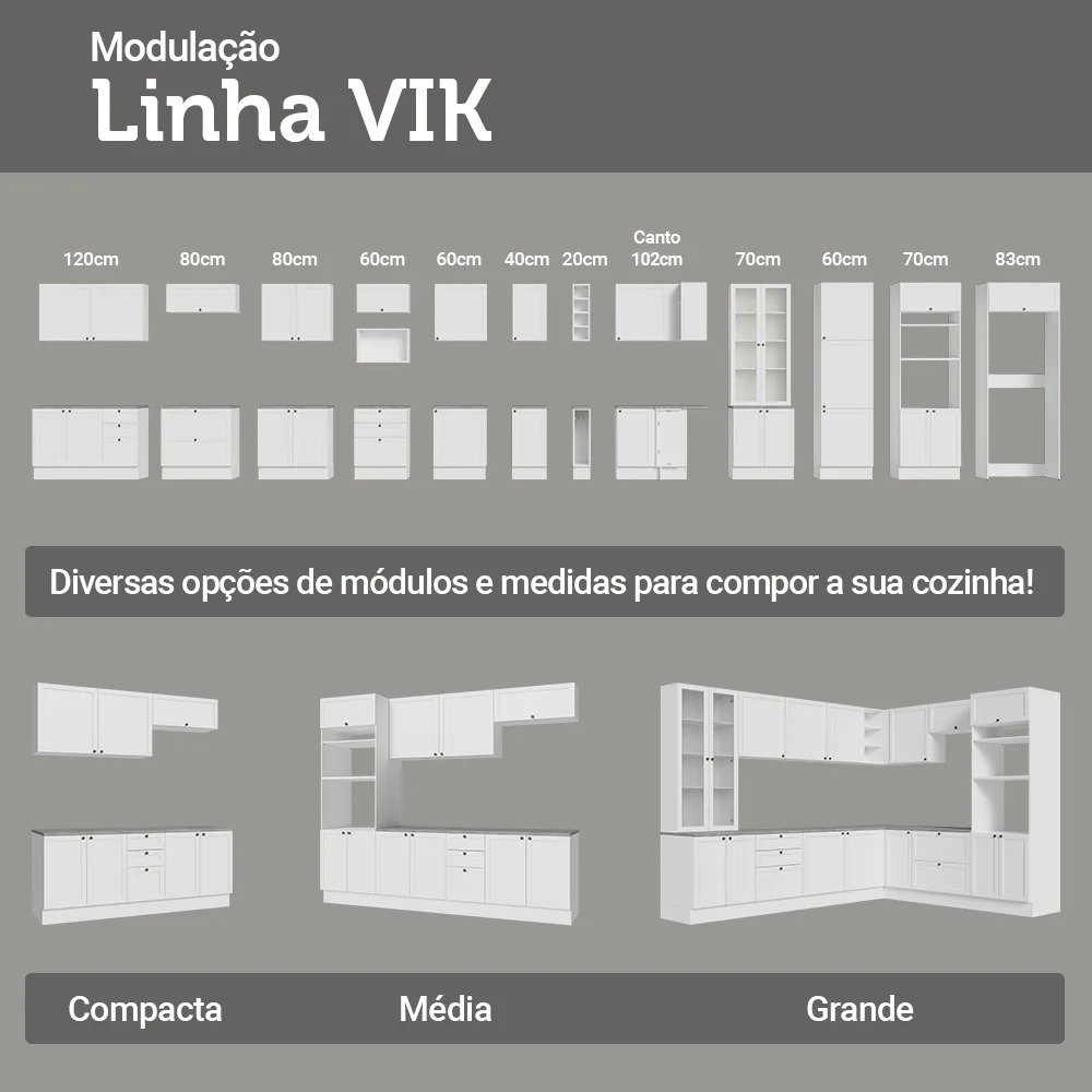Balcão de Cozinha 80 x 60 cm 2 Portas (Com Tampo) Branco Vik Madesa - Image 9