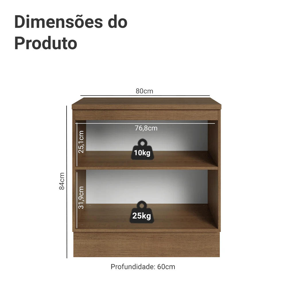 Balcão de Cozinha 80 x 60 cm 2 Portas (Com Tampo) Rustic/Cinza Vik Madesa - Image 2
