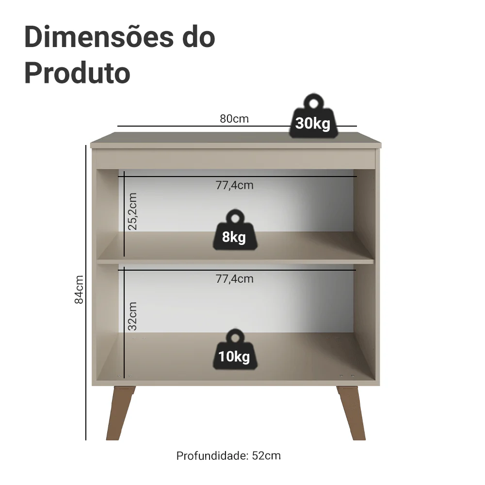 Balcão de Cozinha 80 cm 2 Portas Com Pés Crema Nice Madesa - Image 2