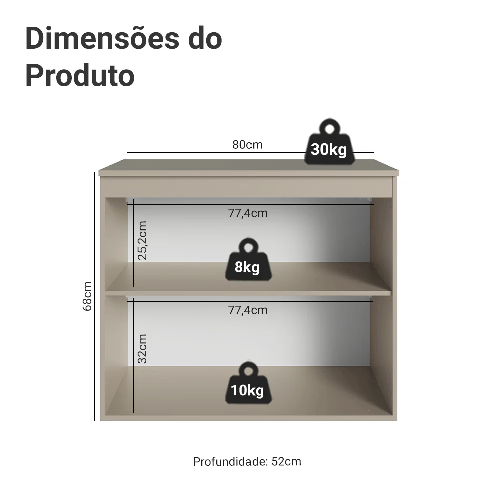 Balcão de Cozinha 80 cm 2 Portas Suspenso Crema Nice Madesa - Image 2