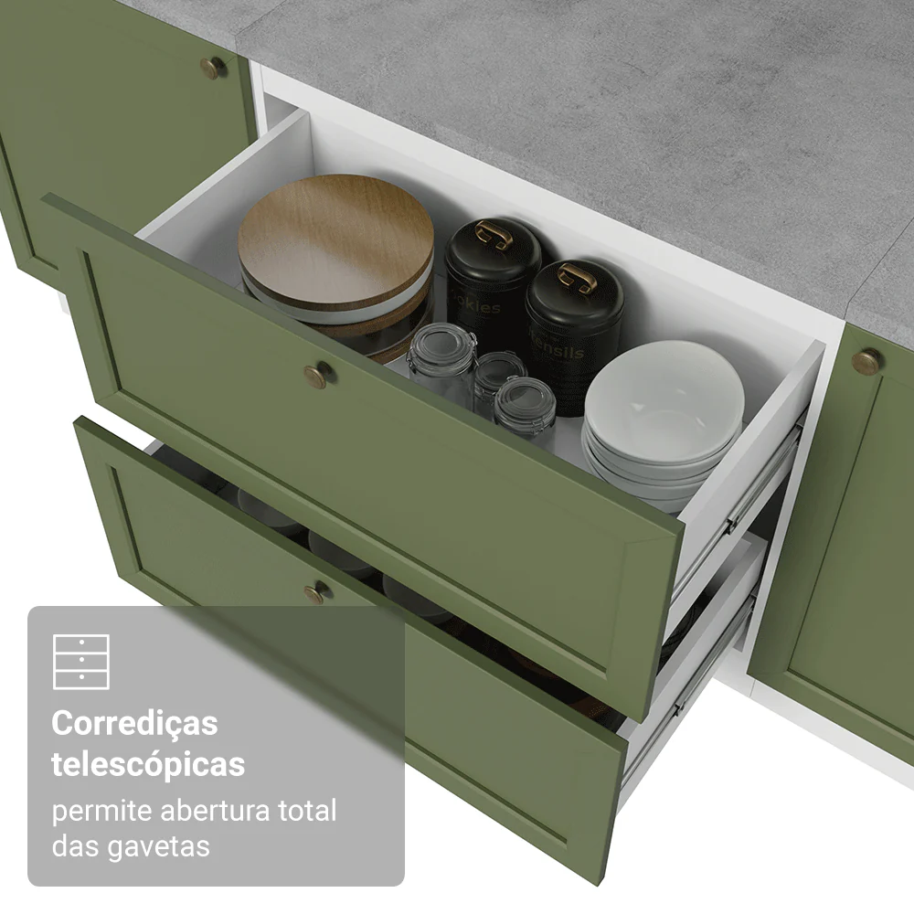 Balcão de Cozinha 80 cm 2 Gavetas Branco/Verde Vik Madesa - Image 6