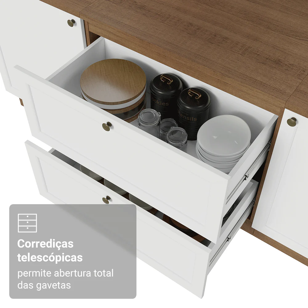 Balcão de Cozinha 80 cm 2 Gavetas Rustic/Branco Vik Madesa - Image 6