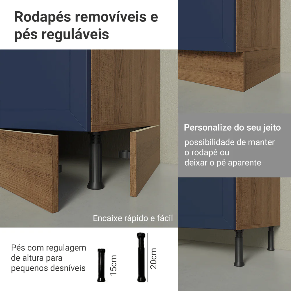 Balcão de Cozinha 80 cm 2 Portas Rustic/Azul Vik Madesa - Image 9