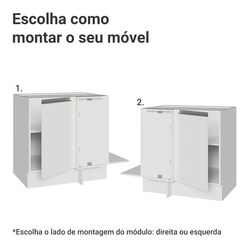 Balcão Cozinha de Canto 1 Porta 60 cm Profundidade (Sem Tampo) Branco Glamy Madesa - Image 4