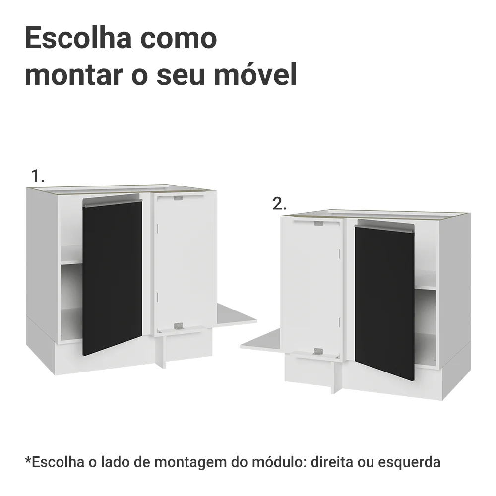Balcão Cozinha de Canto 1 Porta 60 cm Profundidade (Sem Tampo) Branco/Preto Glamy Madesa - Image 4