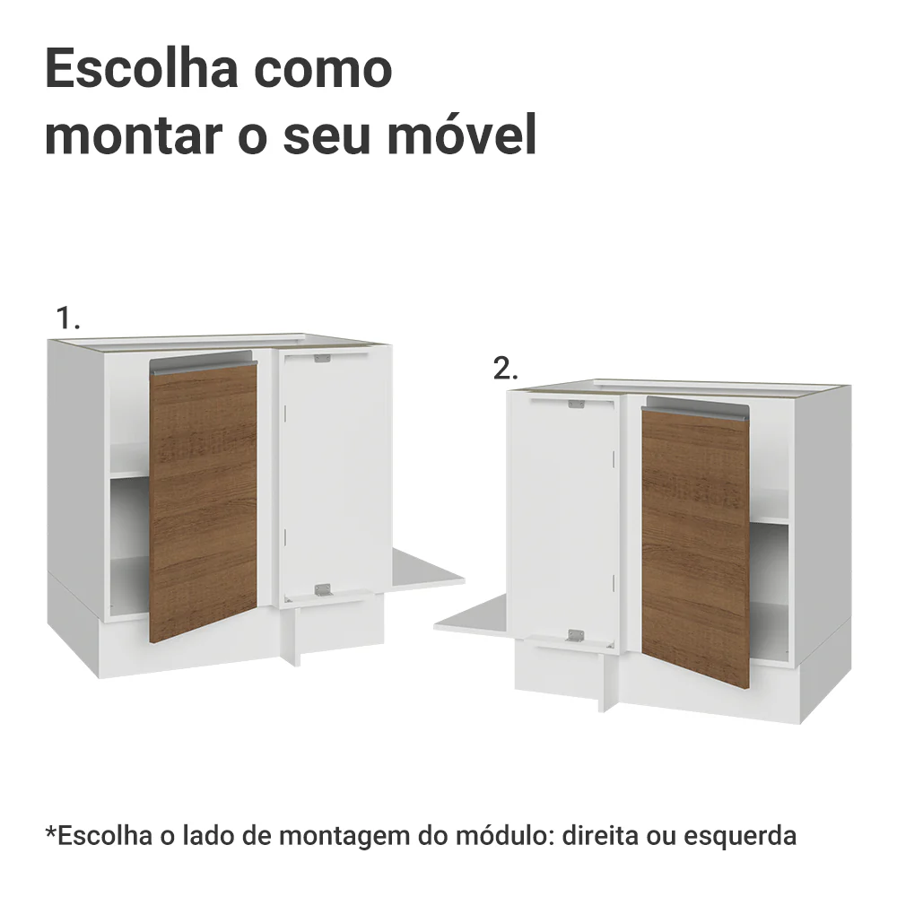 Balcão Cozinha de Canto 1 Porta 60 cm Profundidade (Sem Tampo) Branco/Rustic Glamy Madesa - Image 4