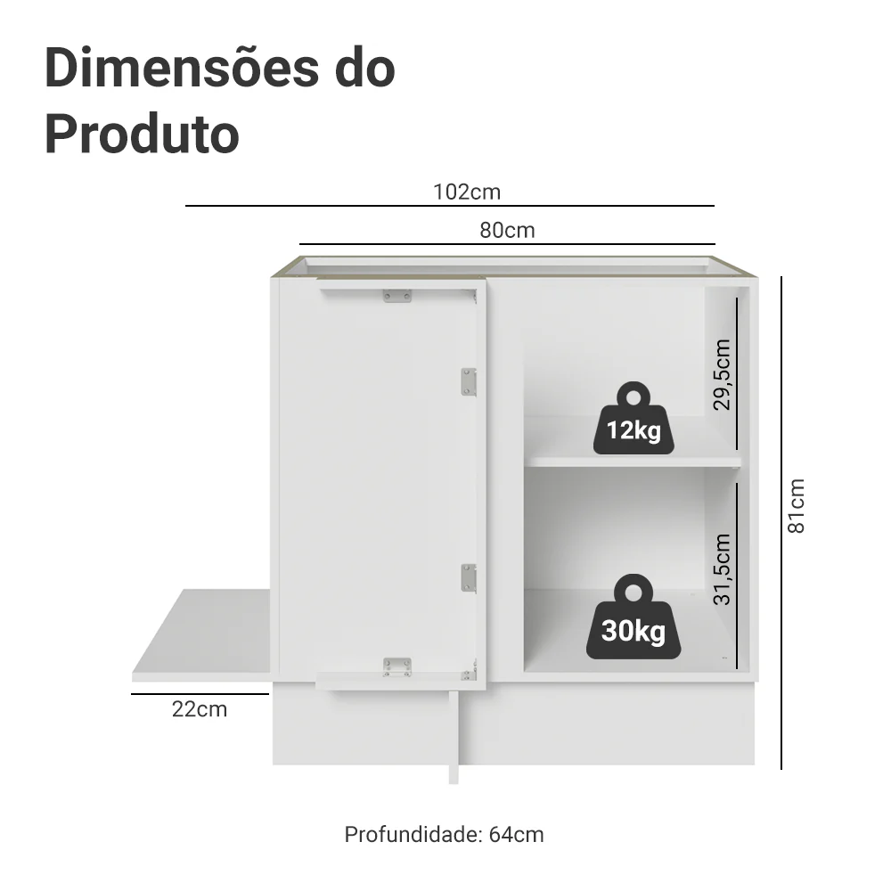Balcão Cozinha de Canto 1 Porta 60 cm Profundidade (Sem Tampo) Branco/Rustic Stella Madesa - Image 2
