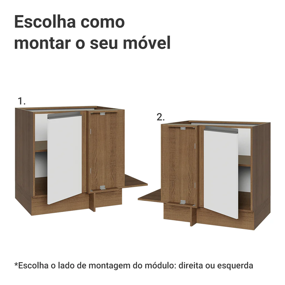 Balcão Cozinha de Canto 1 Porta 60 cm Profundidade (Sem Tampo) Rustic/Branco Glamy Madesa - Image 4