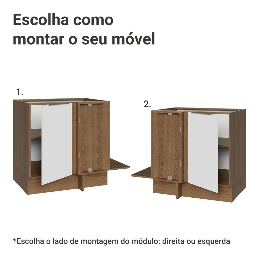 Balcão Cozinha de Canto 1 Porta 60 cm Profundidade (Sem Tampo) Rustic/Branco Stella Madesa - Image 4