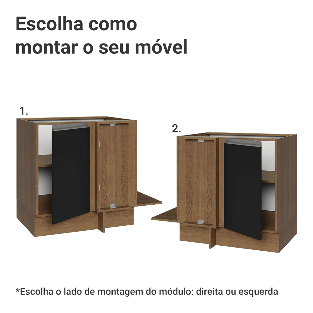 Balcão Cozinha de Canto 1 Porta 60 cm Profundidade (Sem Tampo) Rustic/Preto Glamy Madesa - Image 4