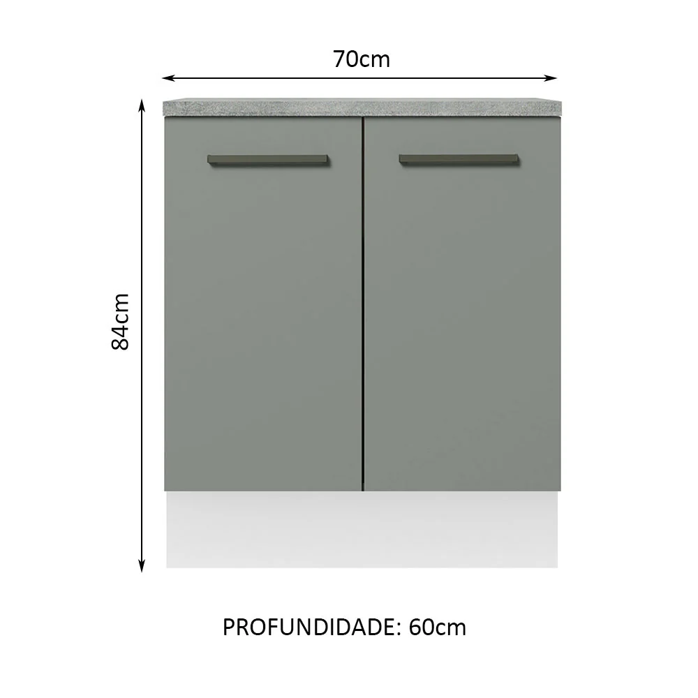 Balcão de Cozinha Madesa Agata 70 x 60 cm 2 Portas (Com Tampo) Branco/Cinza - Image 2
