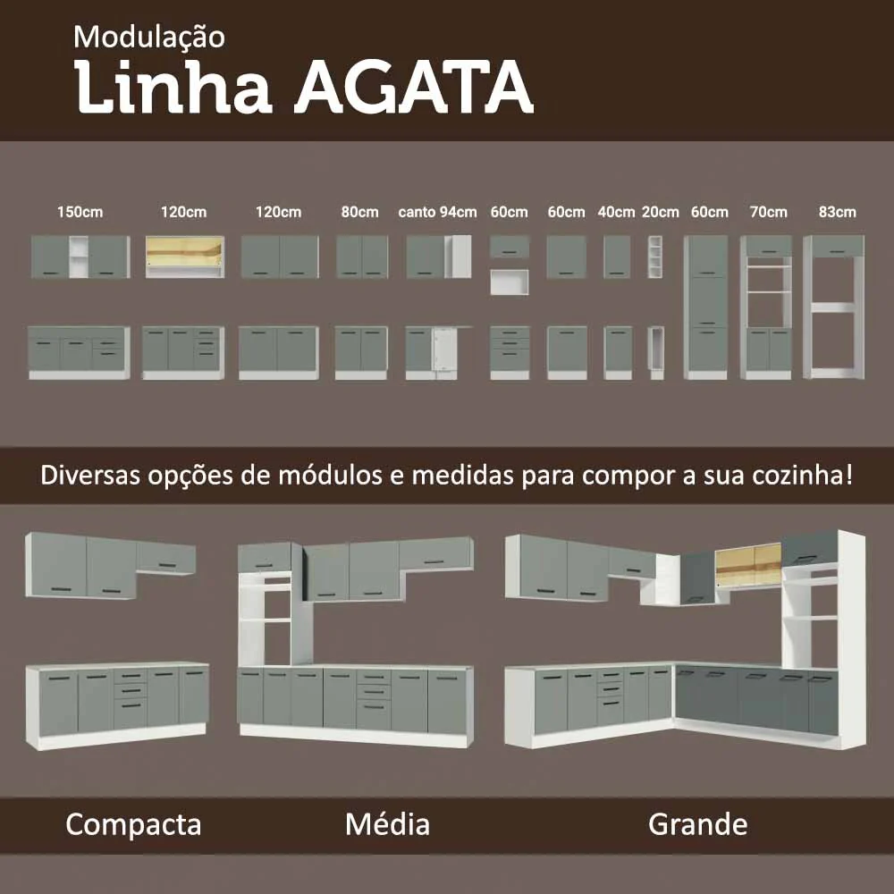 Balcão de Cozinha Madesa Agata 70 x 60 cm 2 Portas (Com Tampo) Branco/Cinza - Image 8