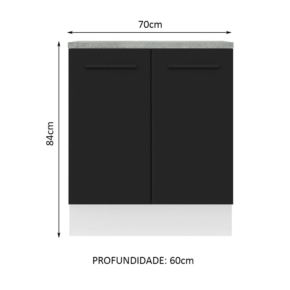 Balcão de Cozinha Madesa Agata 70 x 60 cm 2 Portas (Com Tampo) Branco/Preto - Image 2