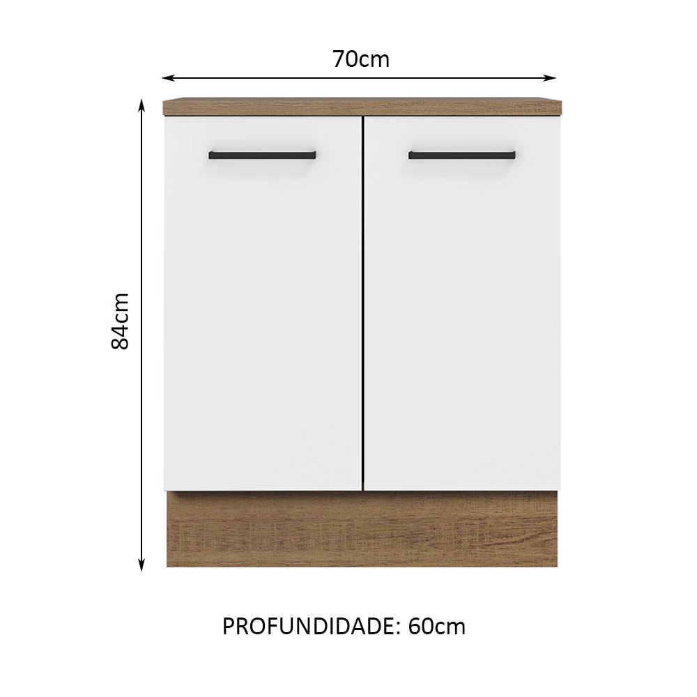 Balcão de Cozinha Madesa Agata 70 x 60 cm 2 Portas (Com Tampo) Rustic/Branco - Image 2