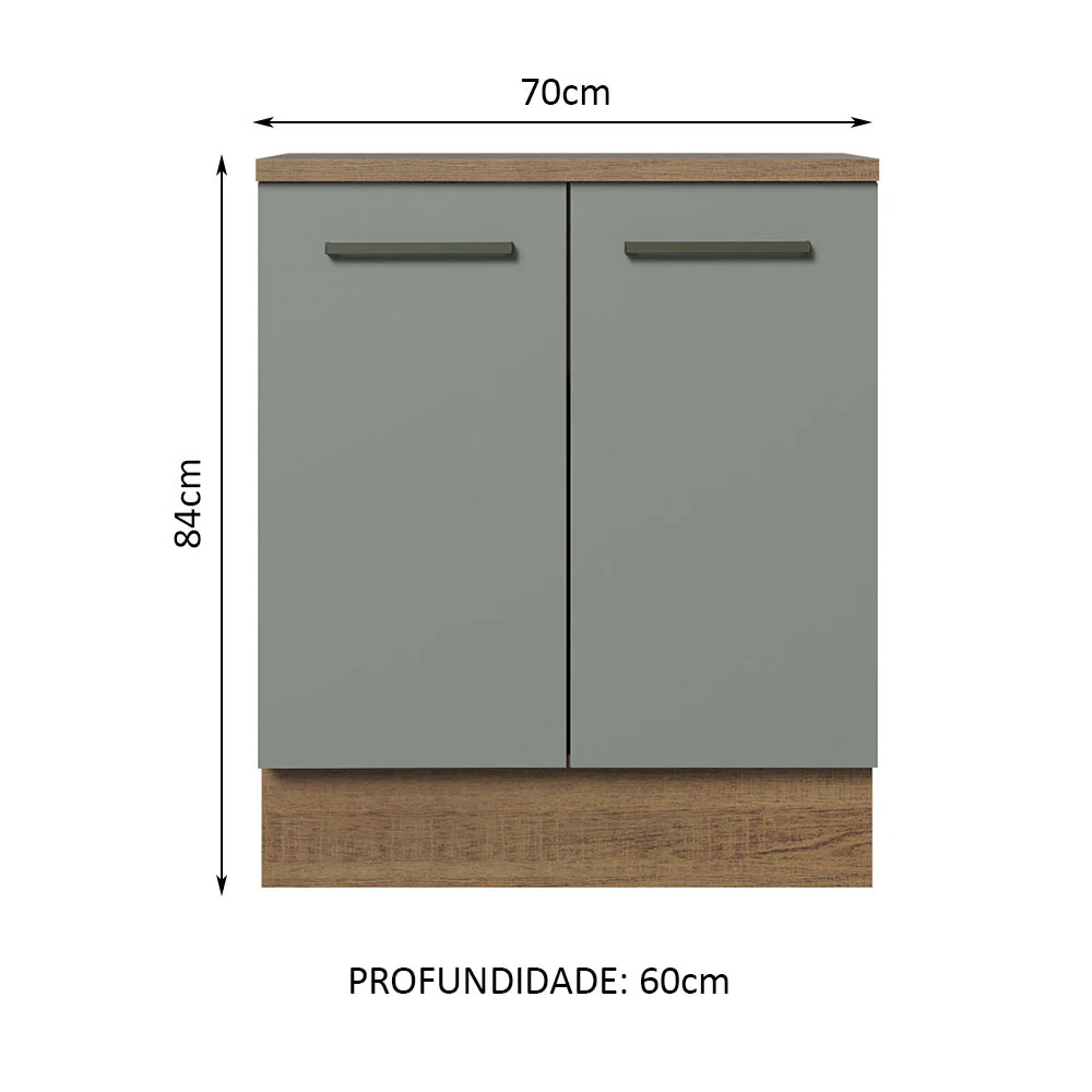 Balcão de Cozinha Madesa Agata 70 x 60 cm 2 Portas (Com Tampo) Rustic/Cinza - Image 2