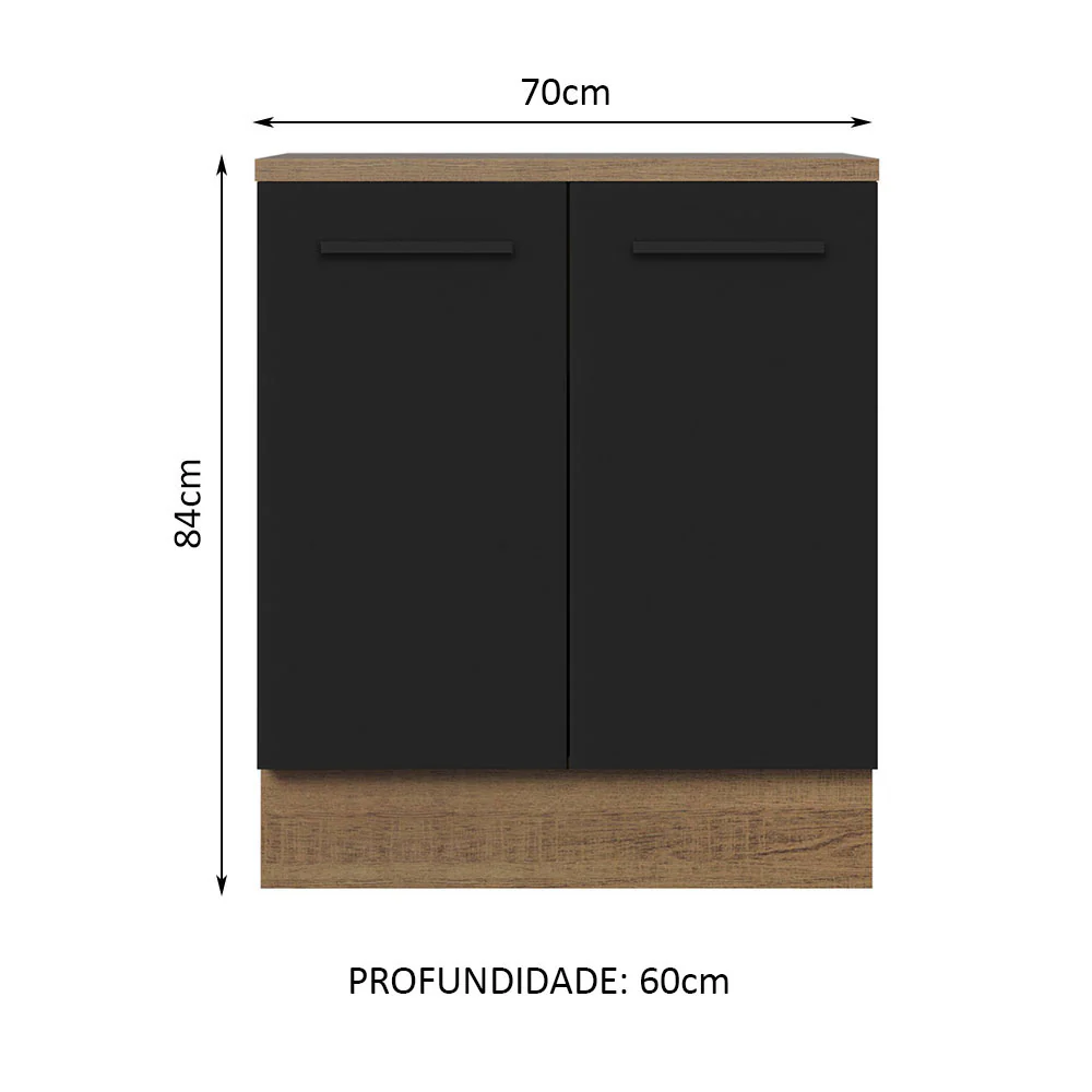 Balcão de Cozinha Madesa Agata 70 x 60 cm 2 Portas (Com Tampo) Rustic/Preto - Image 2