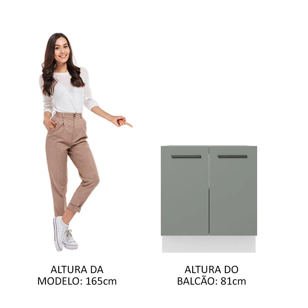 Balcão de Cozinha Madesa Agata 70 x 60 cm 2 Portas (Sem Tampo) Branco/Cinza - Image 5