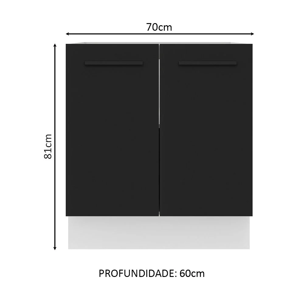 Balcão de Cozinha Madesa Agata 70 x 60 cm 2 Portas (Sem Tampo) Branco/Preto - Image 2