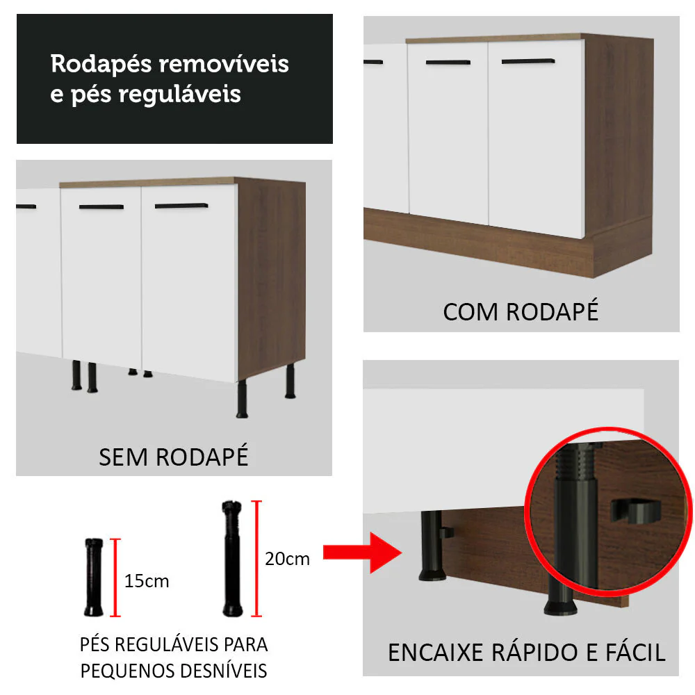 Balcão de Cozinha Madesa Agata 70 x 60 cm 2 Portas (Sem Tampo) Rustic/Branco - Image 7