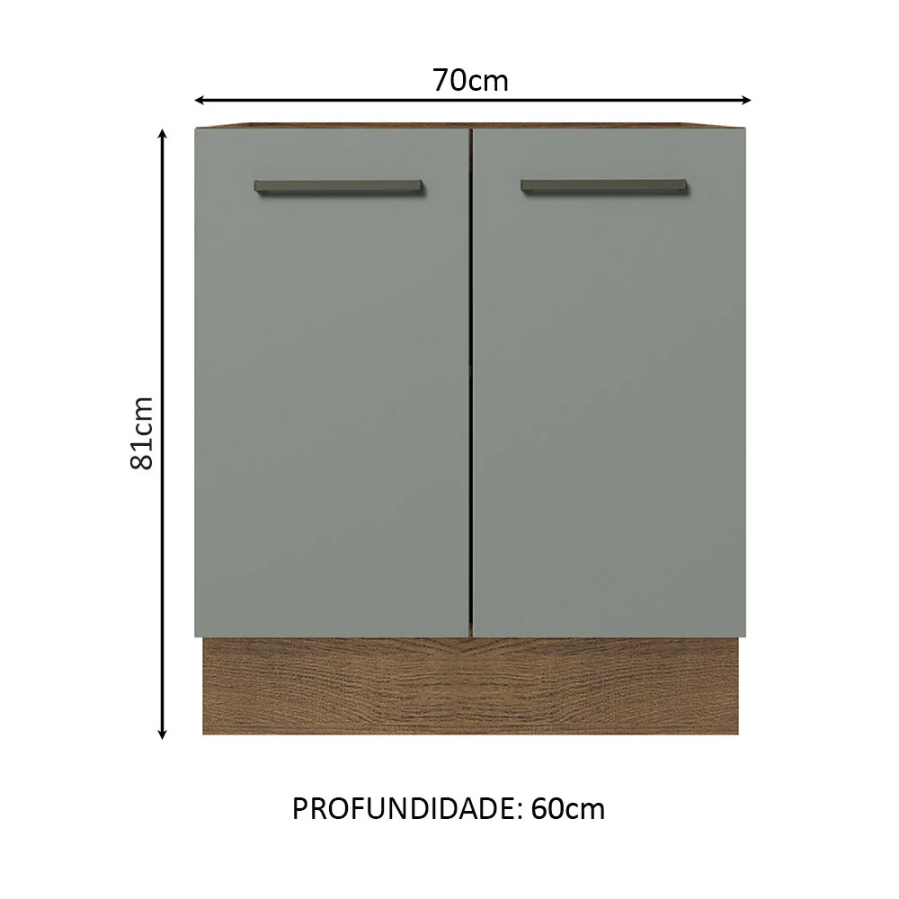 Balcão de Cozinha Madesa Agata 70 x 60 cm 2 Portas (Sem Tampo) Rustic/Cinza - Image 2
