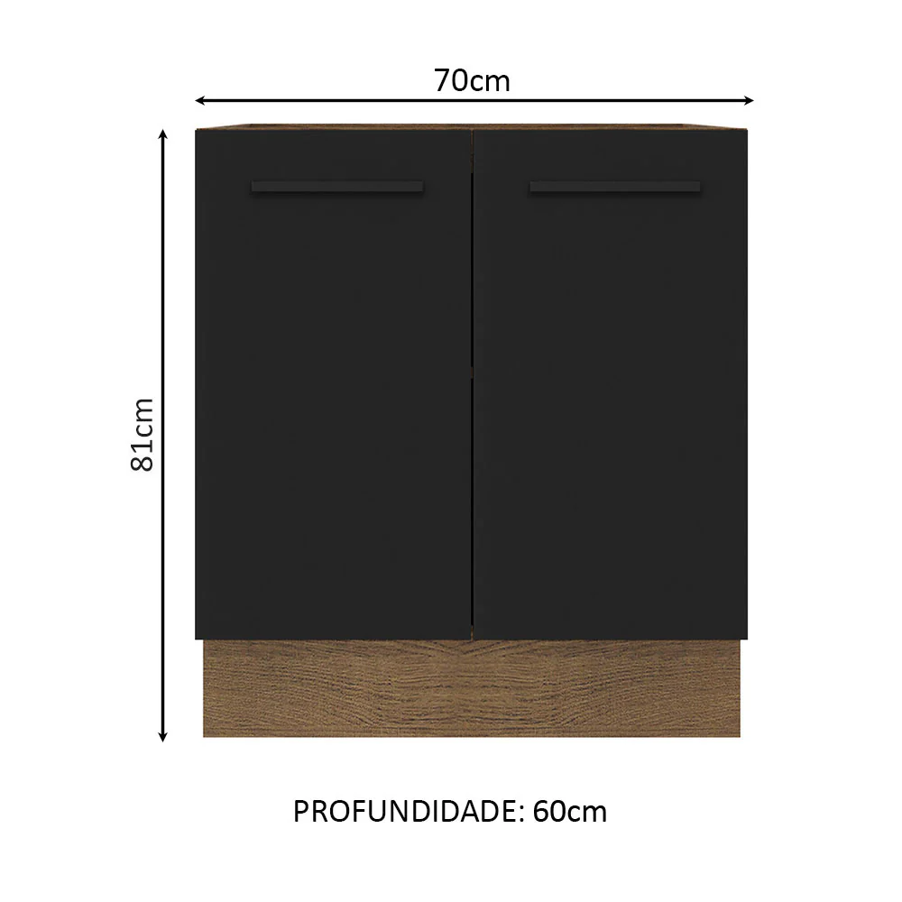 Balcão de Cozinha Madesa Agata 70 x 60 cm 2 Portas (Sem Tampo) Rustic/Preto - Image 2