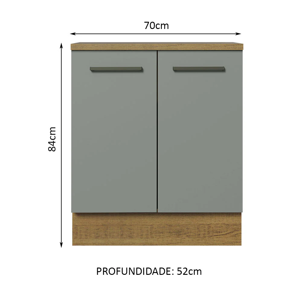 Balcão de Cozinha Madesa Agata 70 cm 2 Portas Rustic/Cinza - Image 2