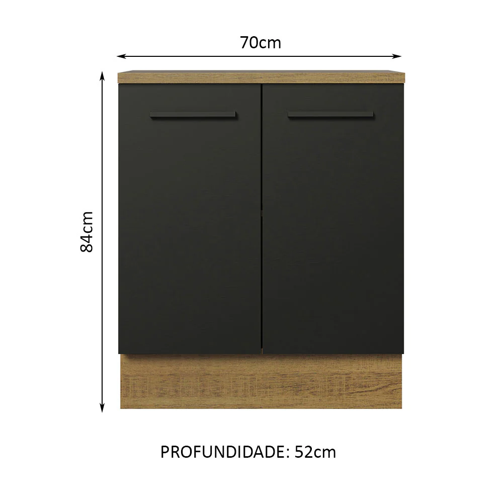 Balcão de Cozinha Madesa Agata 70 cm 2 Portas Rustic/Preto - Image 2
