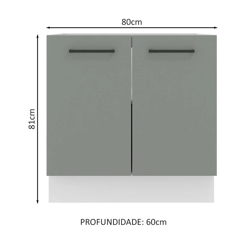 Balcão de Cozinha Madesa Agata 80 x 60 cm 2 Portas (Sem Tampo) Branco/Cinza - Image 2