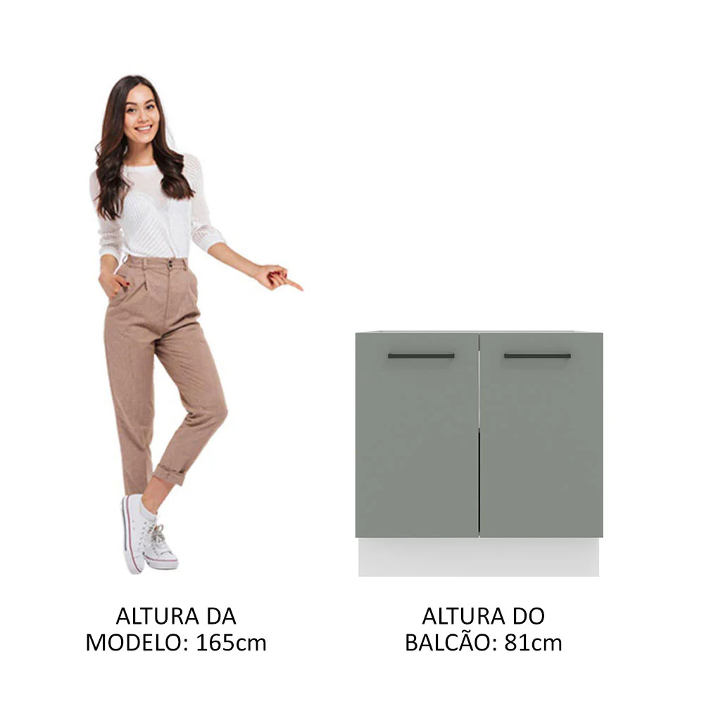 Balcão de Cozinha Madesa Agata 80 x 60 cm 2 Portas (Sem Tampo) Branco/Cinza - Image 5