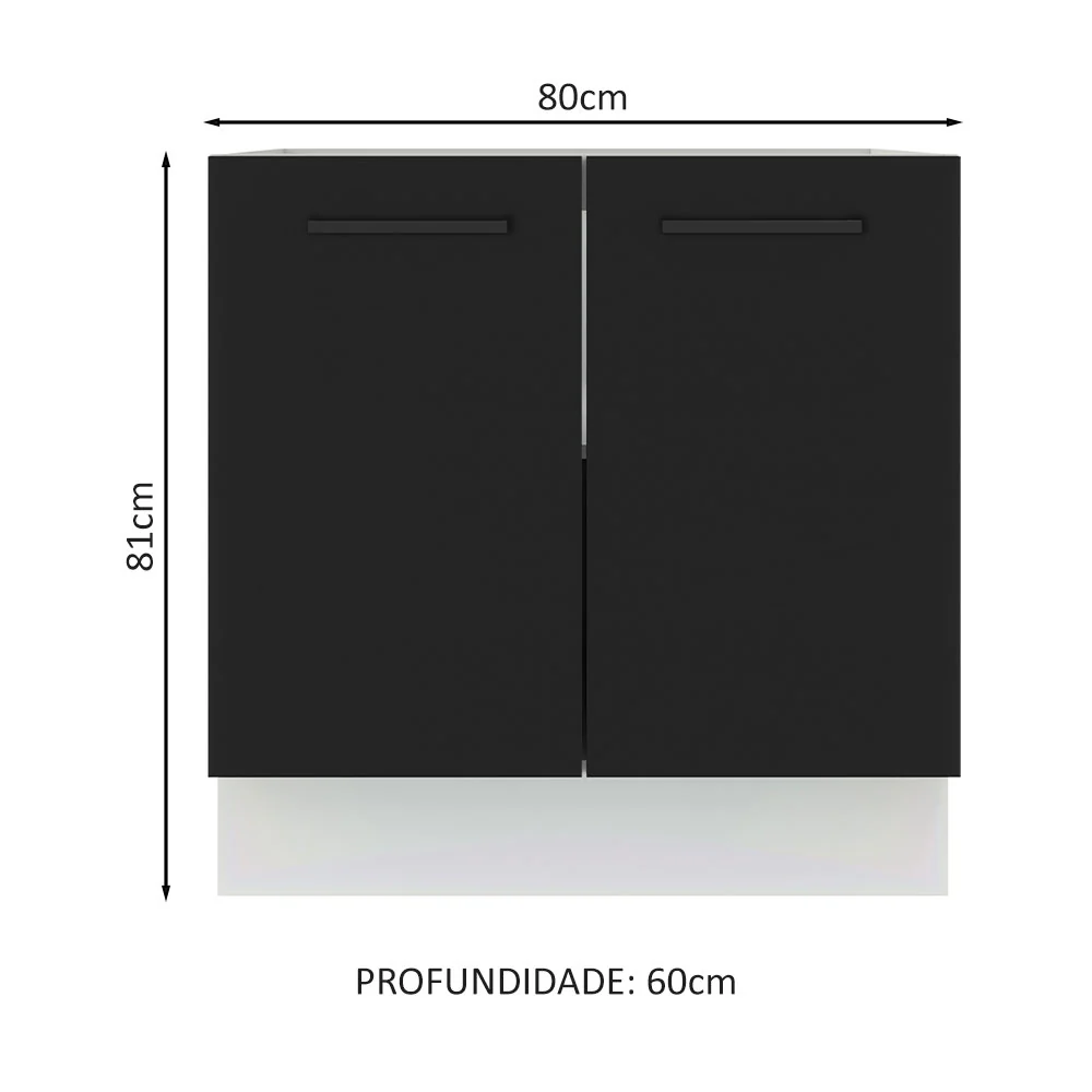 Balcão de Cozinha Madesa Agata 80 x 60 cm 2 Portas (Sem Tampo) Branco/Preto - Image 2