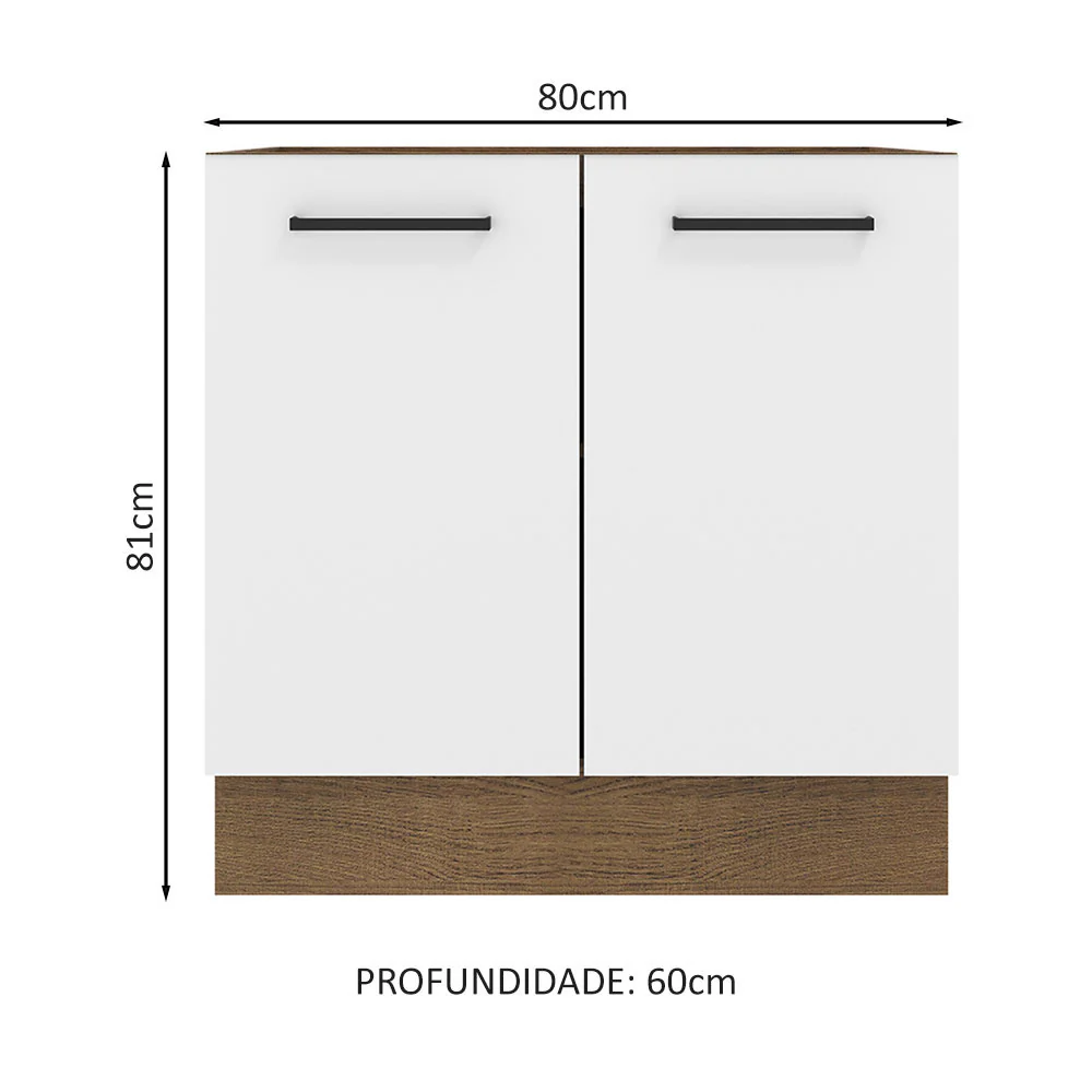Balcão de Cozinha Madesa Agata 80 x 60 cm 2 Portas (Sem Tampo) Rustic/Branco - Image 2