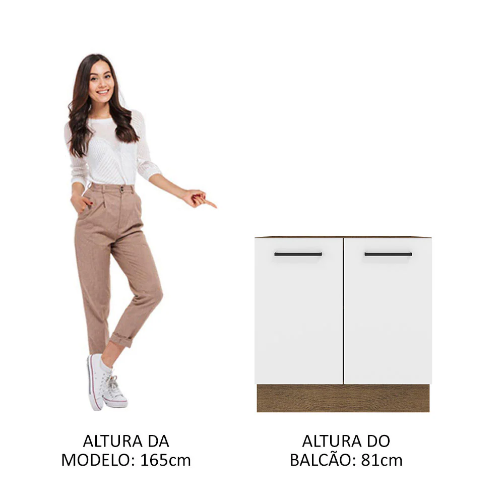 Balcão de Cozinha Madesa Agata 80 x 60 cm 2 Portas (Sem Tampo) Rustic/Branco - Image 5