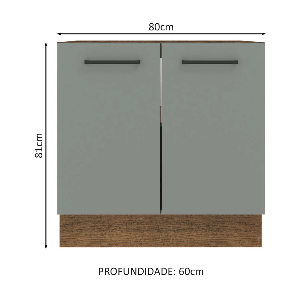 Balcão de Cozinha Madesa Agata 80 x 60 cm 2 Portas (Sem Tampo) Rustic/Cinza - Image 2