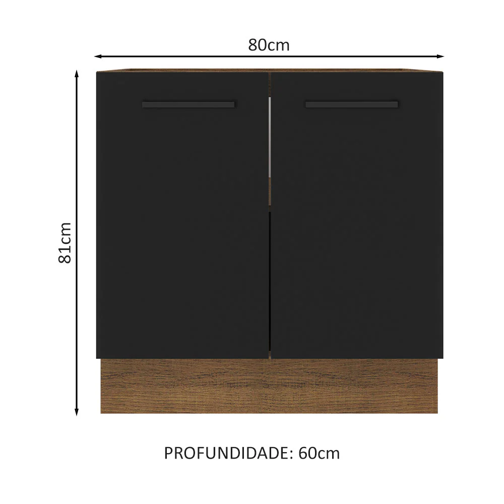 Balcão de Cozinha Madesa Agata 80 x 60 cm 2 Portas (Sem Tampo) Rustic/Preto - Image 2