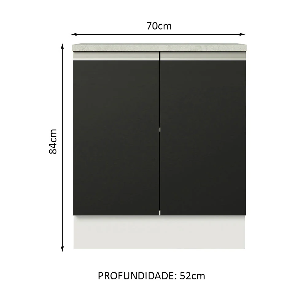 Balcão de Cozinha Madesa Glamy 70 cm 2 Portas Branco/Preto - Image 2