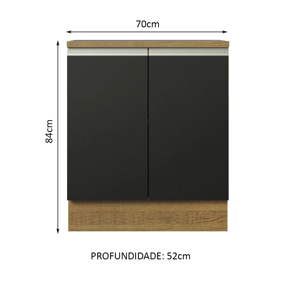 Balcão de Cozinha Madesa Glamy 70 cm 2 Portas Rustic/Preto - Image 2