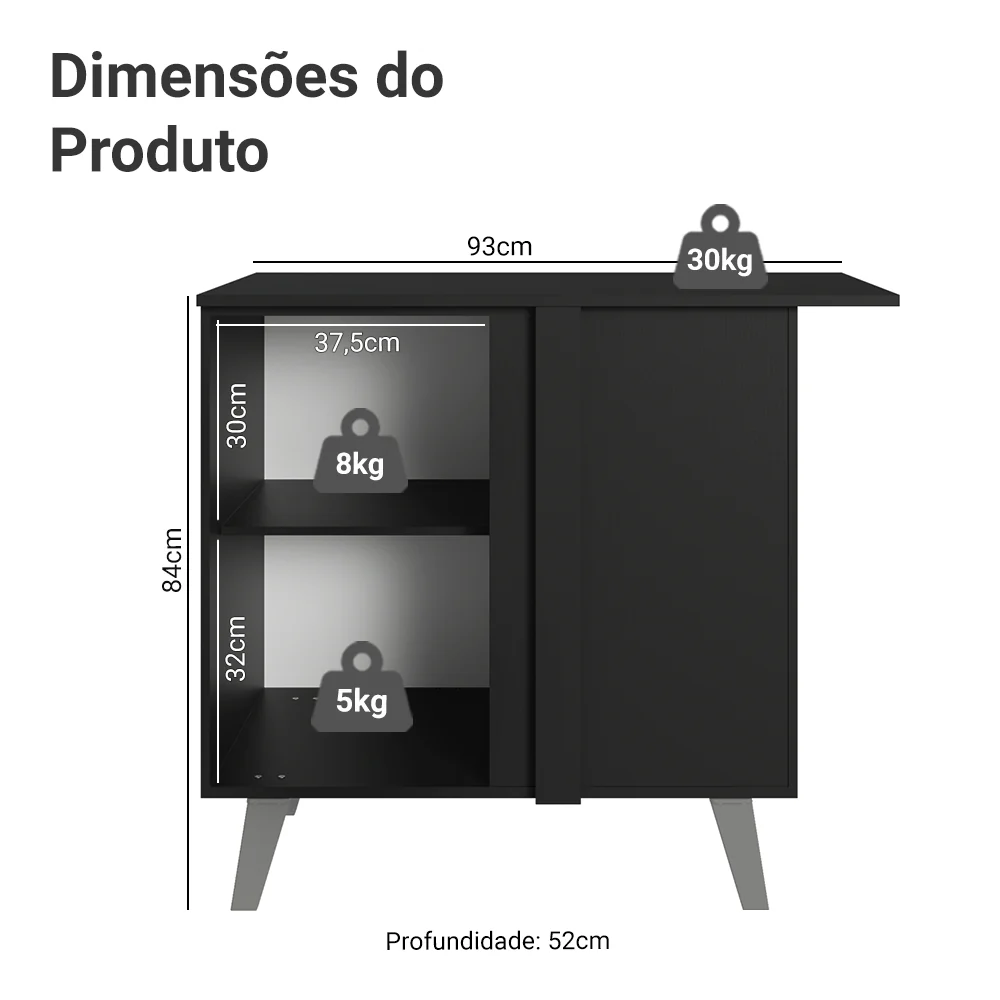 Balcão de Canto 1 Porta Com Pés Preto Nice Madesa - Image 2