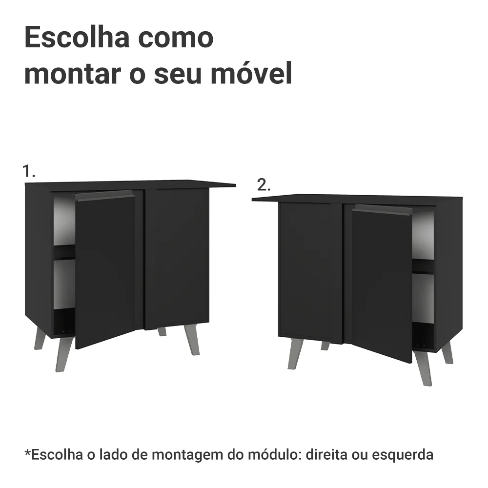 Balcão de Canto 1 Porta Com Pés Preto Nice Madesa - Image 4