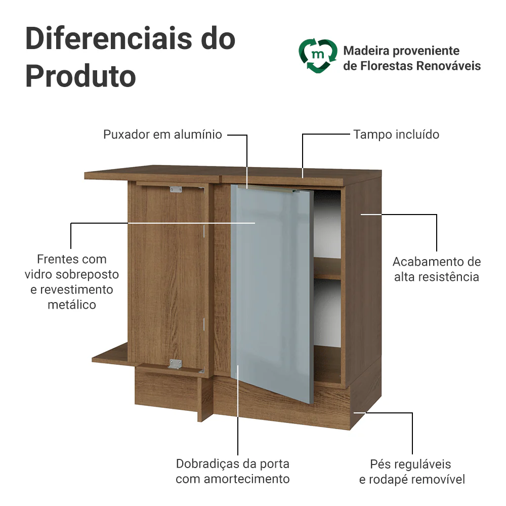 Balcão de Canto 1 Porta Rustic/Cinza Lux Madesa - Image 3