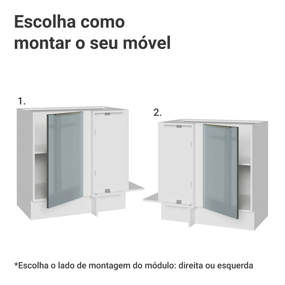 Balcão de Canto 1 Porta (Sem Tampo) Branco/Cinza Lux Madesa - Image 4