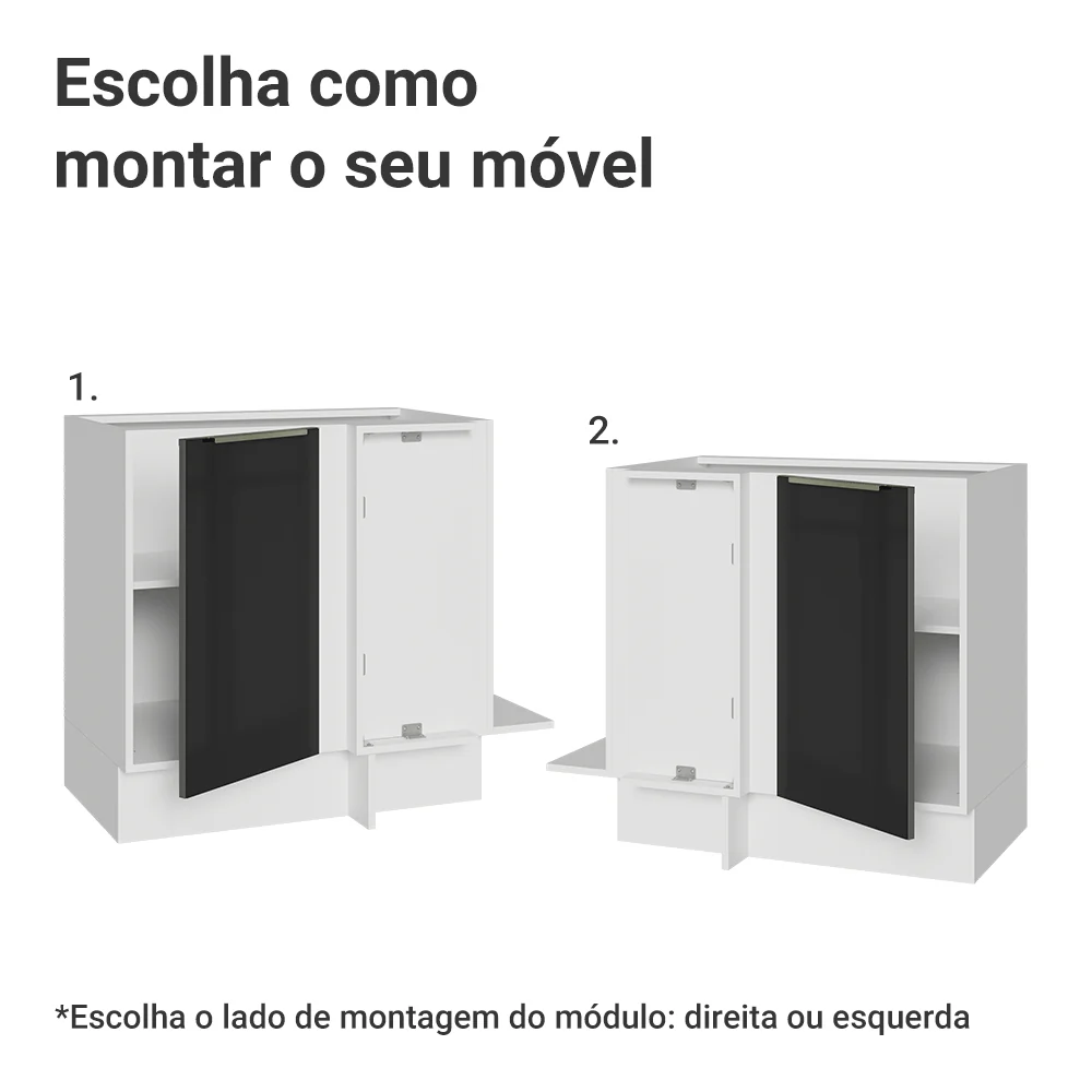 Balcão de Canto 1 Porta (Sem Tampo) Branco/Preto Lux Madesa - Image 4