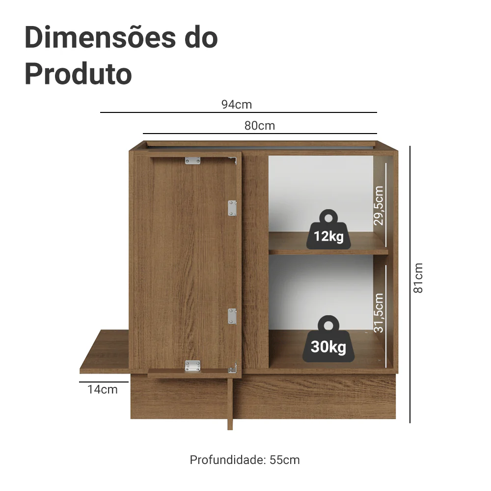 Balcão de Canto 1 Porta (Sem Tampo) Rustic/Preto Lux Madesa - Image 2