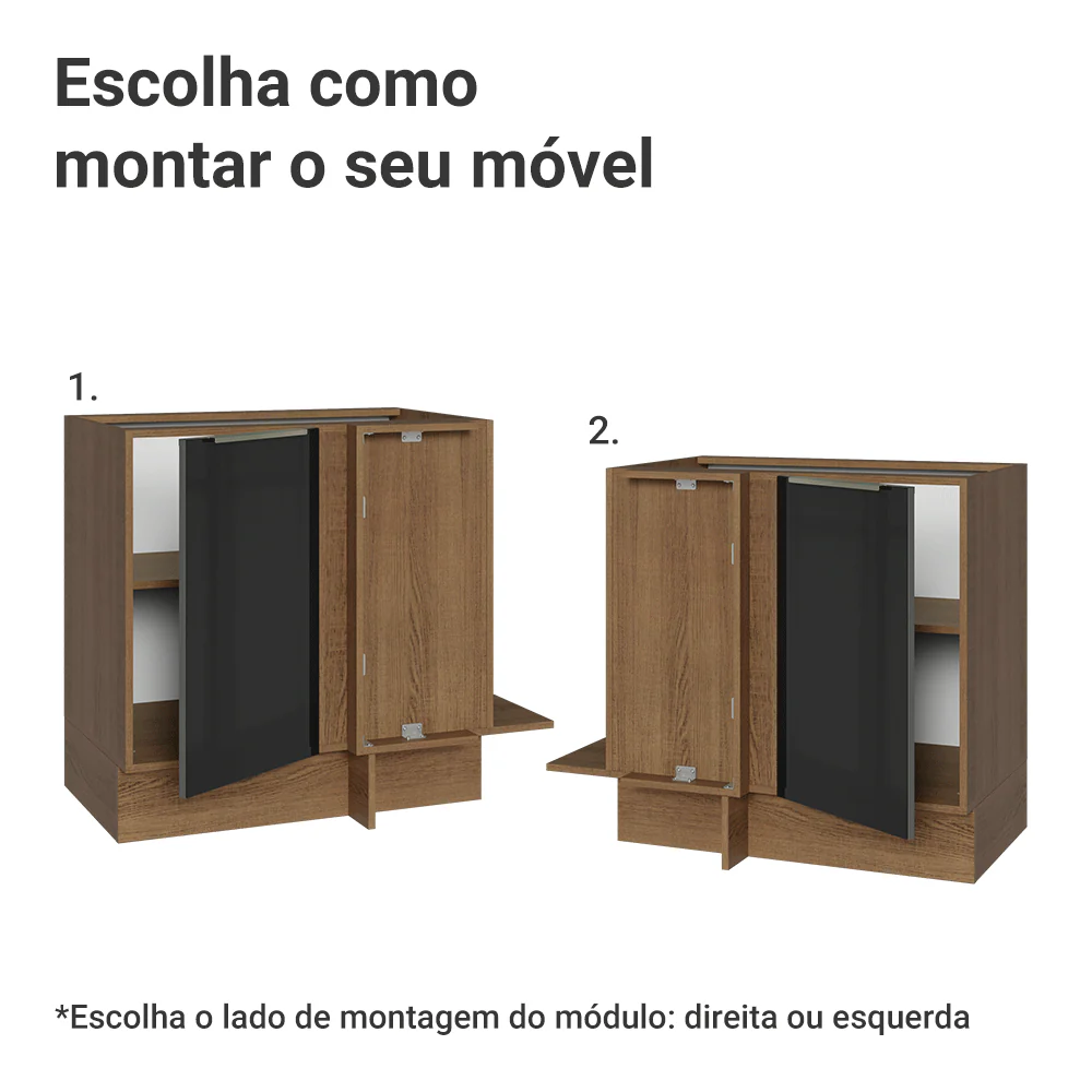 Balcão de Canto 1 Porta (Sem Tampo) Rustic/Preto Lux Madesa - Image 4